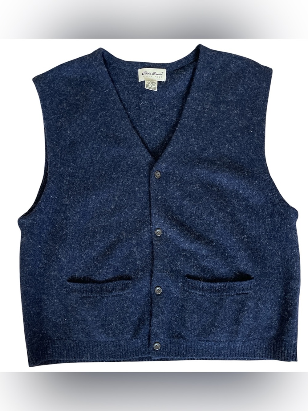Eddie Bauer Vintage Men’s Navy Blue Grandpa V-Neck Button Front Vest Size XL